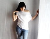 White off shoulder tshirt tank asymmetric top - Sizes from XS to XL