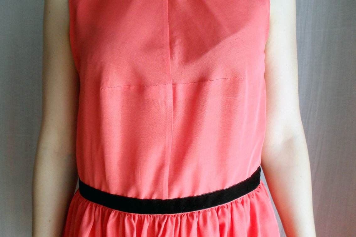 Peach pink party dress with black accents - 50s party dress prom dress formal dress bridesmaid dress