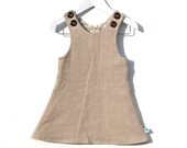 Natural cream childrens dress toddler outfit fun play clothes baby girl elephant print A-line pinafore organic style