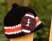 Football Nub Tip Beanie  (Crocheted to Order in sizes newborn - child) - Orange and Black