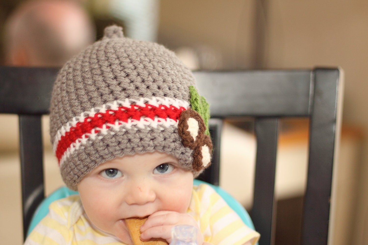 Buckeye Ohio State Nub Tip Beanie (Crocheted to Order in sizes NEWBORN- TODDLER)