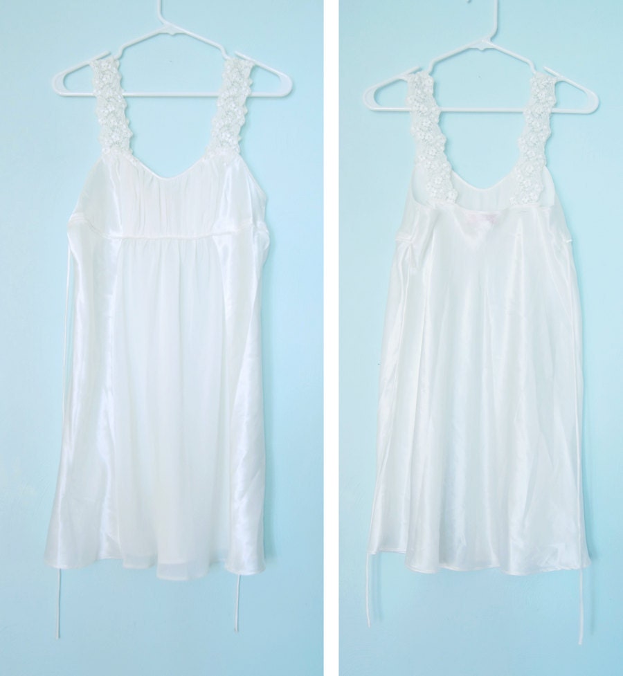The White Lily - 1980s 1990s Bridal Oscar de la Renta Pink Label satin chiffon Nightgown Lingerie BEAUTIFUL small empire cut