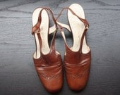 Vintage 1960s Florsheim Cognac Whiskey Leather Oxford Sling Backs