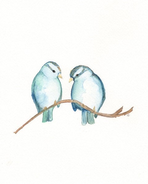 Blue Sparrows and Nest/ Nest with 3 blue eggs / Watercolor Prints / 2 for 35.00 / Mother's Day Gift Sale - kellybermudez