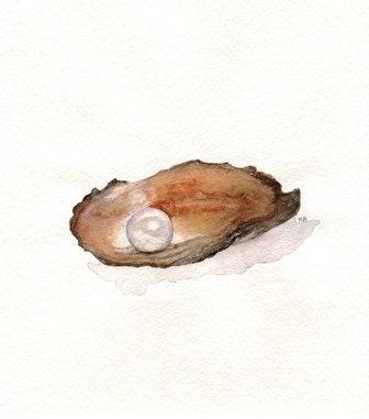 From Pain to Pearl / oyster Watercolor print / brown - kellybermudez