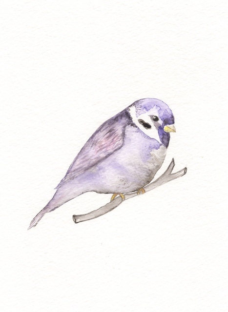 Purple Sparrow / 5x7 Watercolor Print