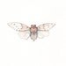 Cicada / watercolor print/teal/light green/coral/pink/brown/tan