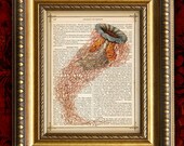 Vintage Sea Life Print BEAUTIFUL JELLYFISH Dictionary Art Print Home Decor Wall Decor 8x10 print