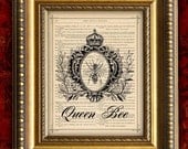 QUEEN BEE Dictionary Art Print French VIctorian Home Decor Wall Decor Book Page Art Print 8x10