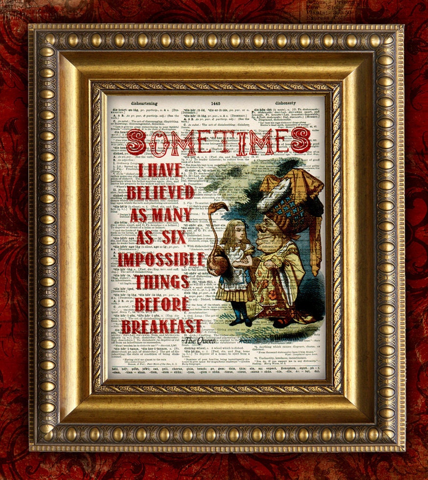 ALICE In WONDERLAND Vintage Art Print on Dictionary Page Art Print  Antique Book Page Art Print 8x10 The Queen
