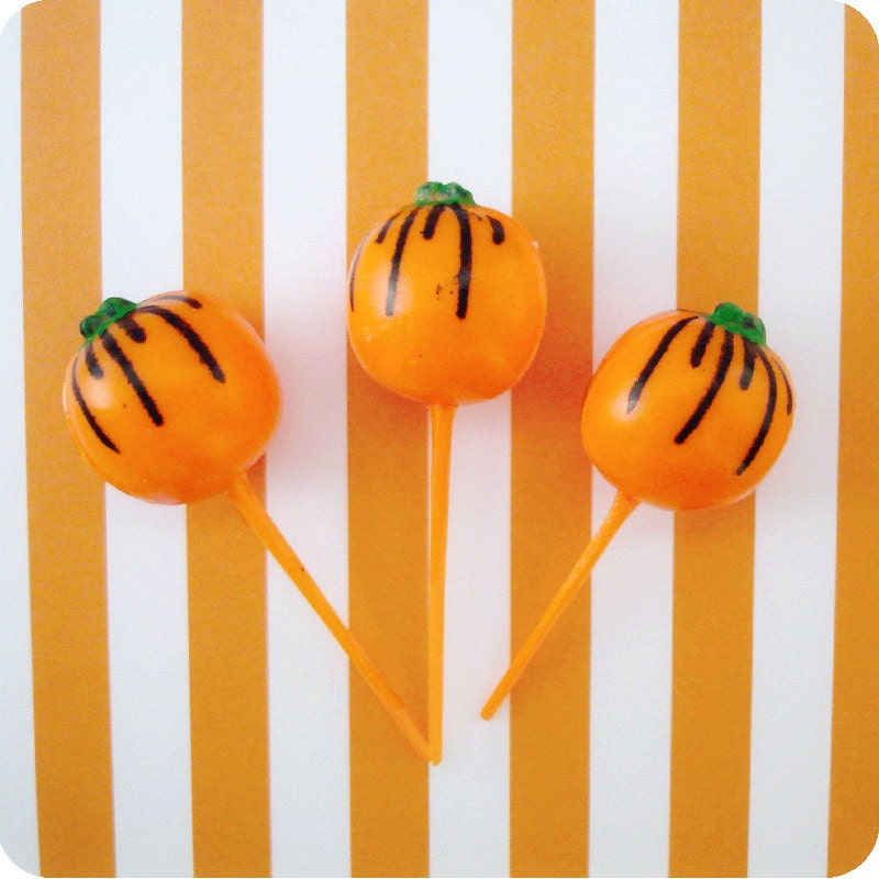 24 Halloween Pumpkin Cupcake Toppers - Vintage Inspired Fall Cupcake Picks Il_170x135