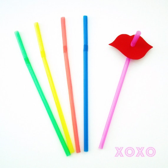 50 Lip Straws - Photo Booth Props - Red Lips on Straws - Assembled Ready to Use Il_570xn