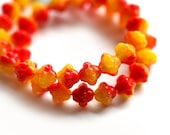 Orange yellow czech glass beads bicones, bright, summer - 6mm - 30Pc - 0293