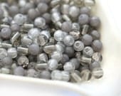 Glass beads Grey czech mix - round spacers, druk, small - 4mm - approx.100Pc - 0306