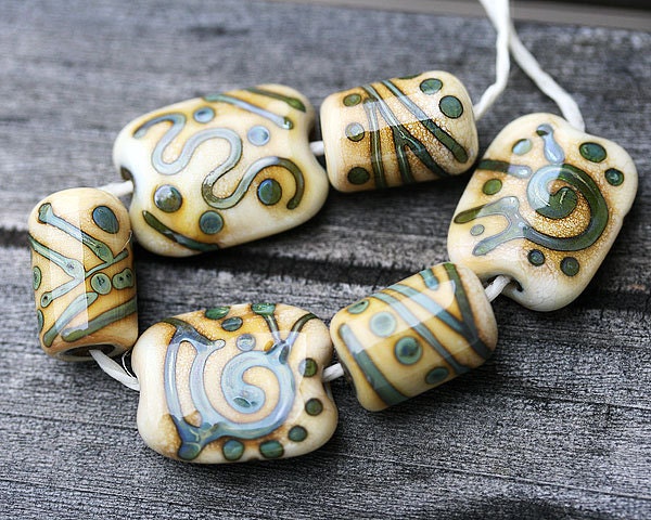 Handmade lampwork beads by MayaHoney, SRA, beige