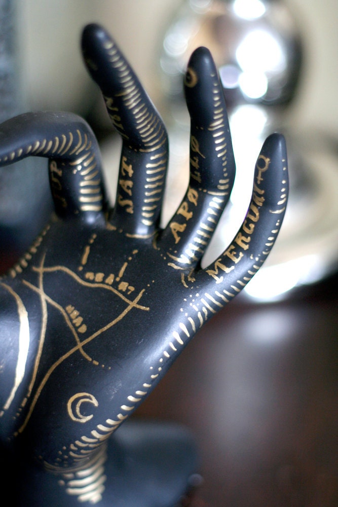 Hand Painted Astrological Palm Reading Ring and Jewelry Holder / Display