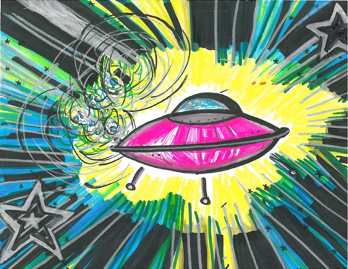 Supernovae Original Art PRINT "Space Shuttle" Ink Drawing FREE Shipping 8"x10"