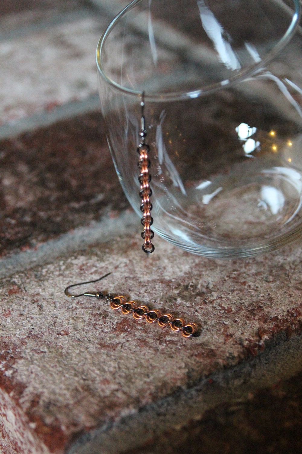 Gunmetal Grey & Copper Chainmaille Drop Earrings