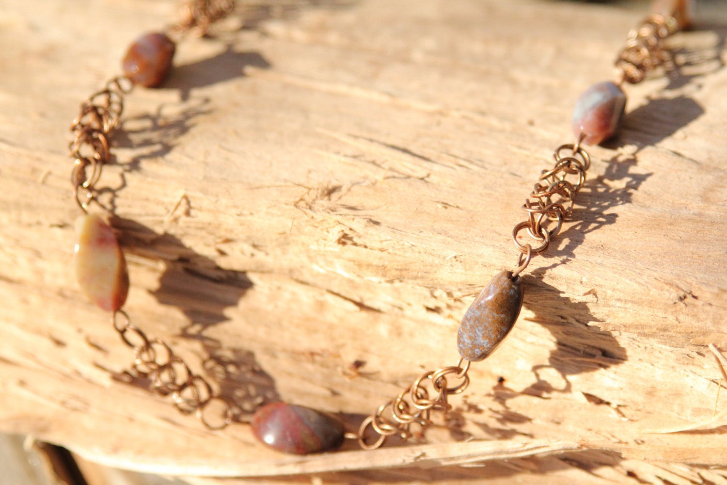 Stone and Antique Copper Chainmaille Necklace