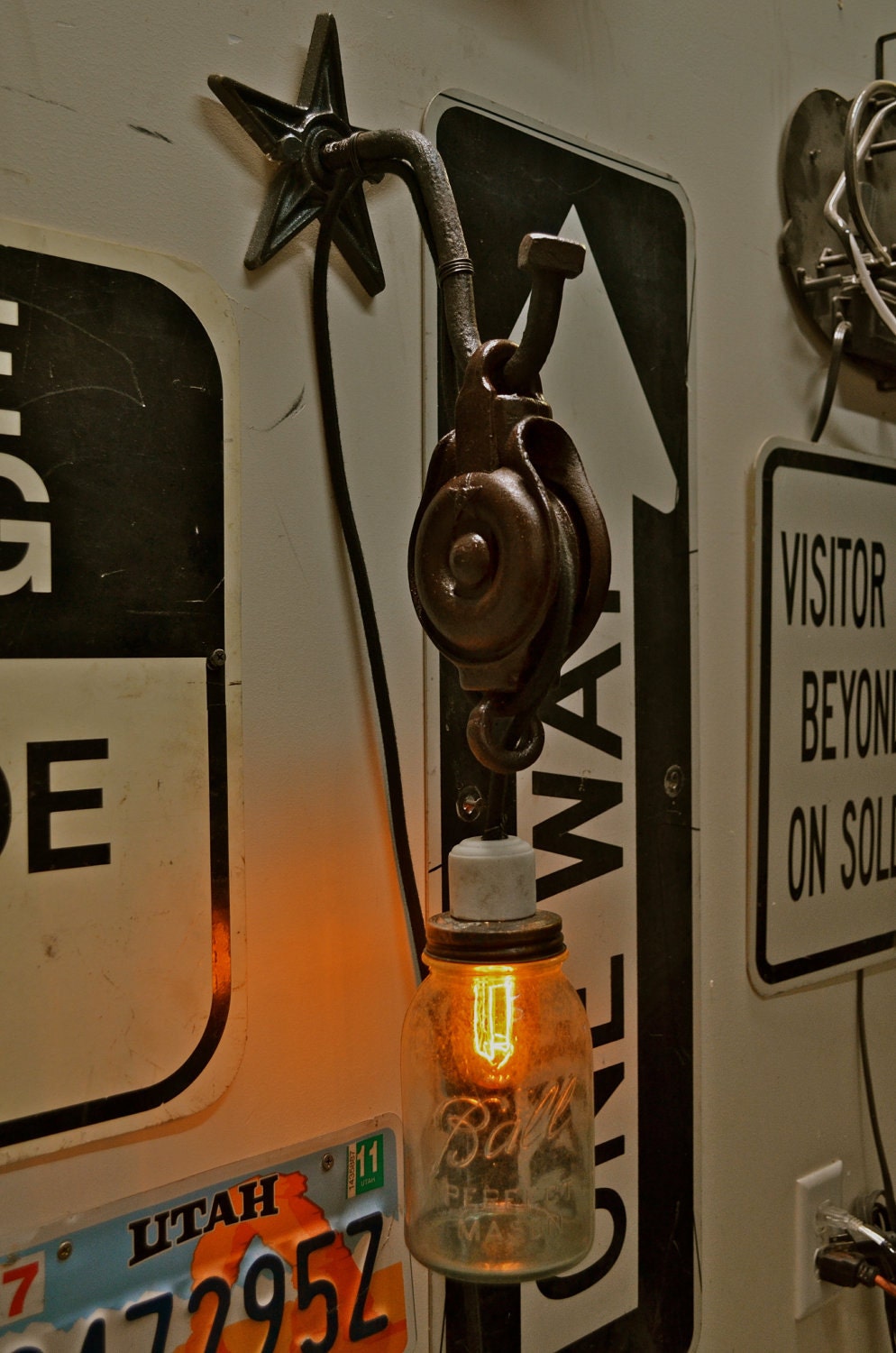 Antique style pulley light "Steampunk-ish"