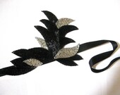 Deco head piece large hair band black and silver beadwork