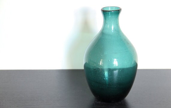 Vintage Glass Vase Green Turquoise Blue Midcentury