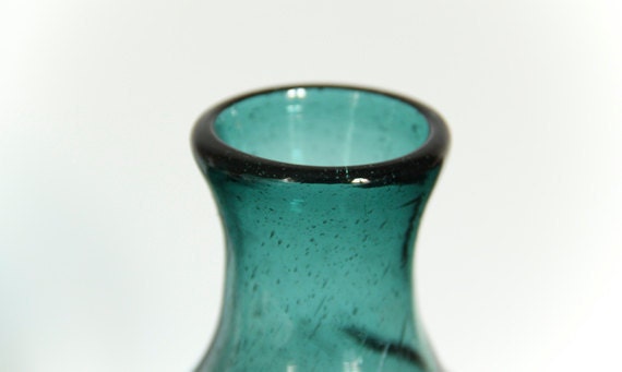 Vintage Glass Vase Green Turquoise Blue Midcentury