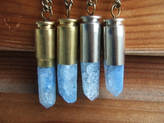 Raw Blue Crackle Quartz Crystal Bullet Necklace