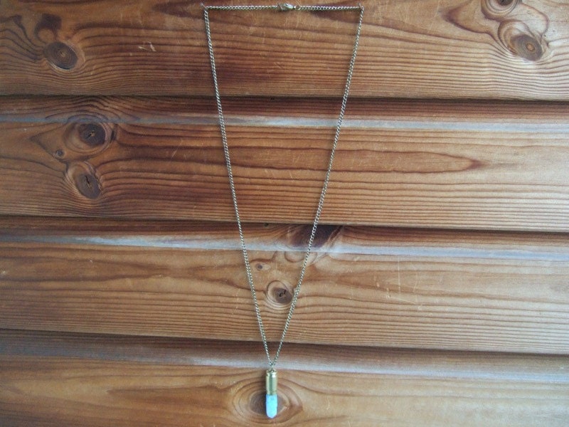 Raw Blue Crackle Quartz Crystal Bullet Necklace