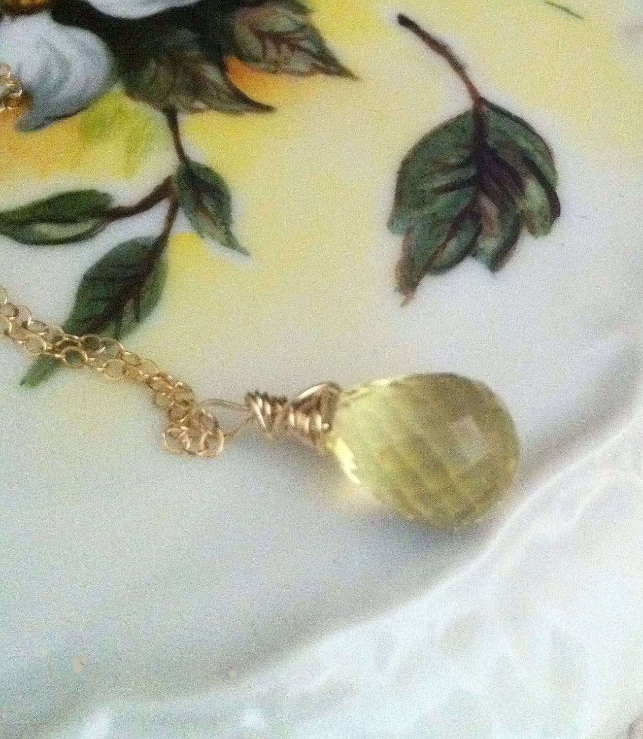 Wire Wrapped Citrine Briolette Gold Necklace