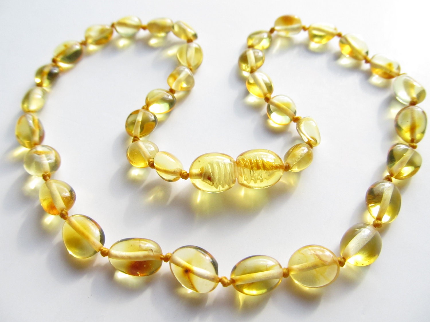 Baltic Amber Baby Teething Necklace Olive Form Lemon Color Beads