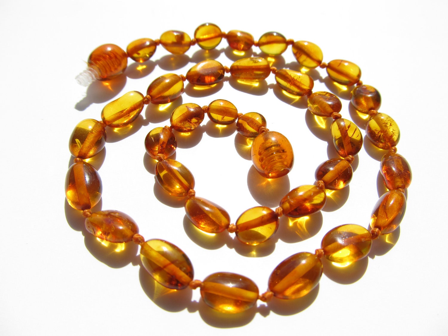 Baltic Amber Baby Teething Neklace Cognac Color Olive Form Beads