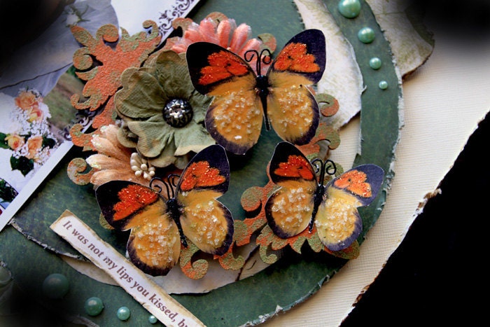 Butterfly Set - Sugar and Spice Glitter Glass Butterflies Scrapbook Embellishment Card Tag Mini Album Tim Holtz, Prima,