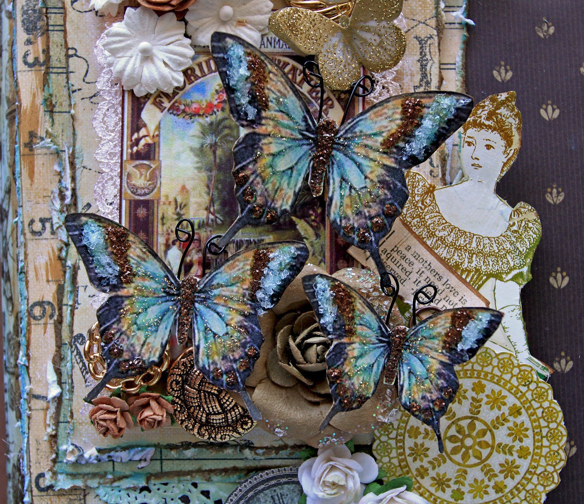 Butterfly Set Secret Garden Glitter Glass Butterflies  Scrapbook Embellishment Tag Card Mini Album Wedding