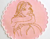 Pink Embroidered Cocktail Napkin, Coaster, Doily - Ladies Who Like Liquor - Evie