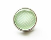 Mint Chevron Round Glass Metal Knob