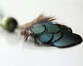 Blue Green Feather Necklace. Handmade Jewellery, Bohemian style in ultramarine green - VintageRoseShop