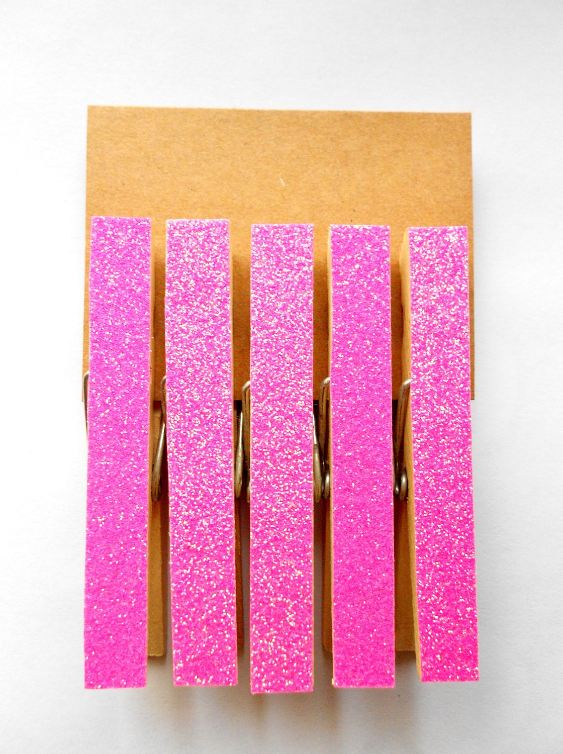Hot Pink Glitter Clothespins - Set of 5 - Large