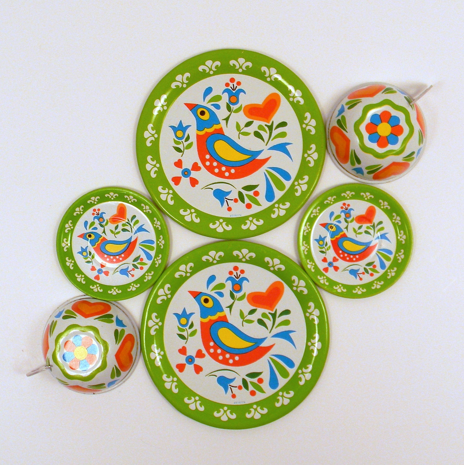 Ohio Art Floral Bird Tea Set, Vintage Tin Toy