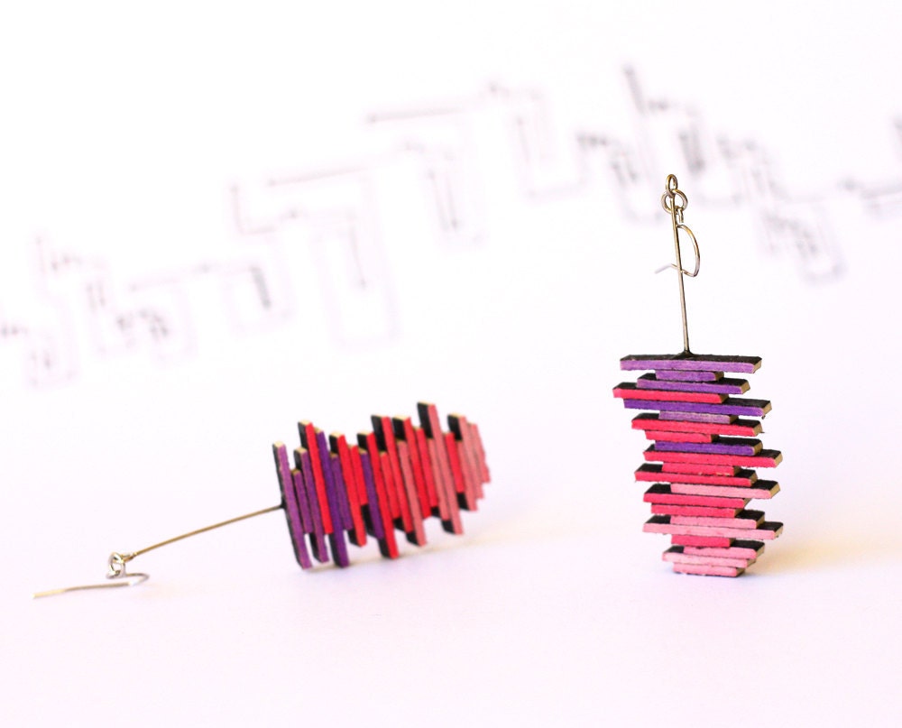 Ombre pink earrings - purple pink shades jewelry