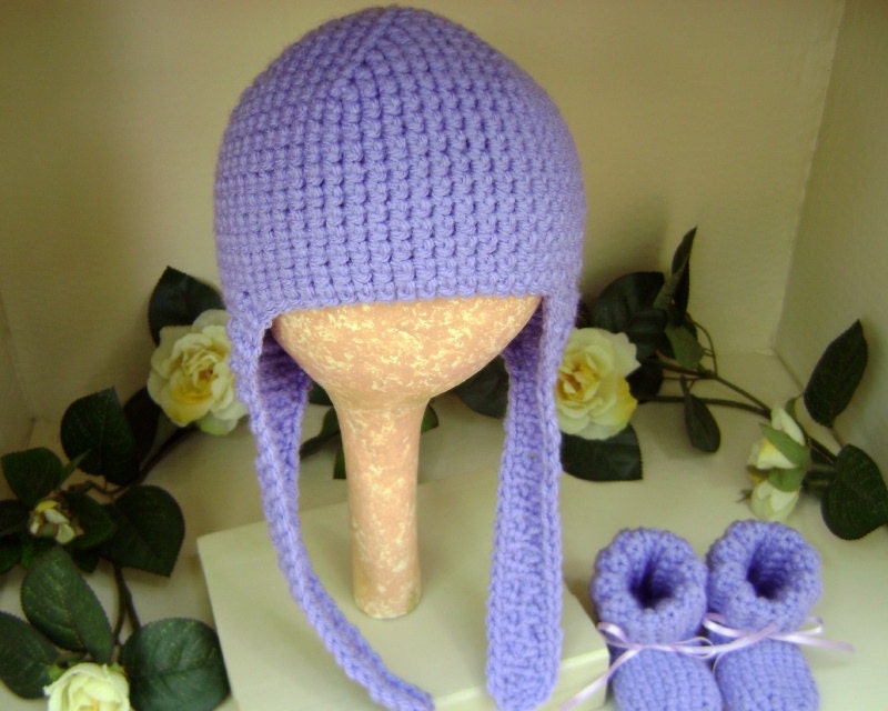 Crochet Baby Hat Newborn Earflap Hat and Booties Set