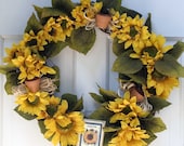 Sunflower Wreath, Spring Decor Wreath, Front Door Decoration,Summer Wreath, Mother's Day Wreath, Easter Decor