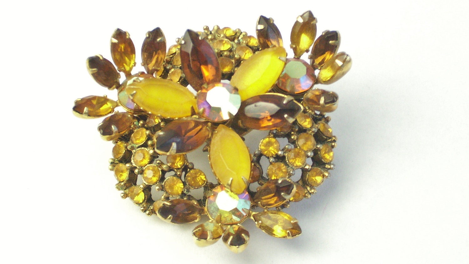 Reserved for Trini STUNNING Topaz Citrine AB Rhinestone Tiered Large Vintage 1950's BROOCH Pin on Etsy