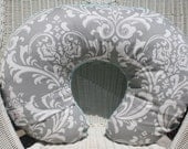 Gray Damask and Aqua Minky Boppy Cover