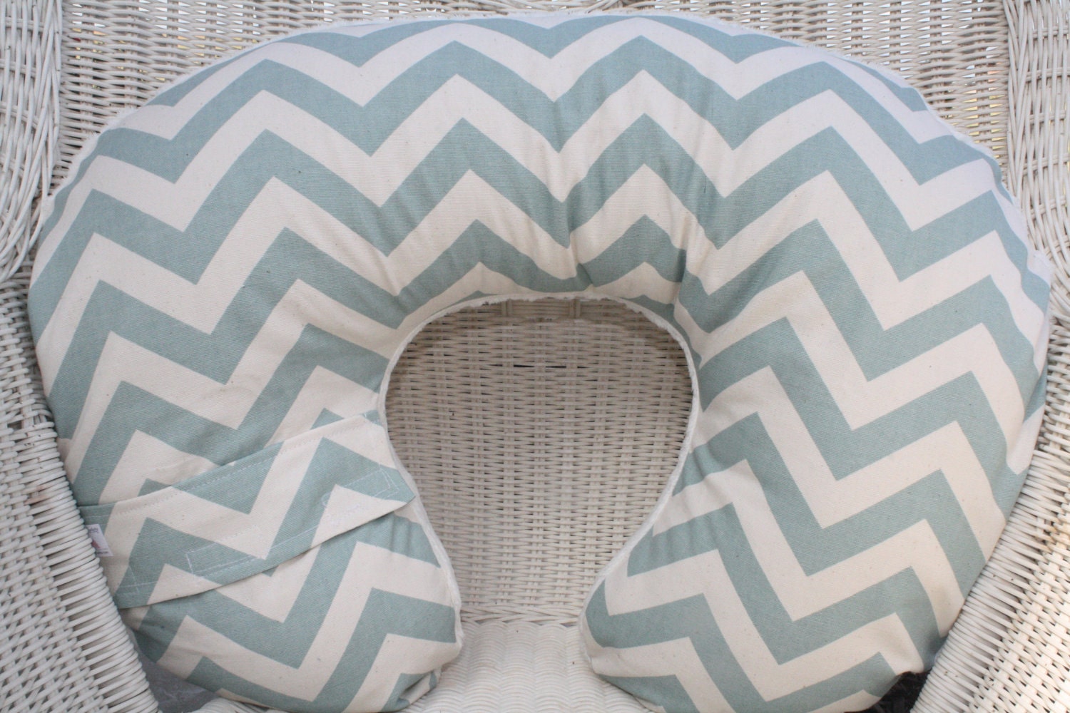 Personalized Village Blue Chevron with Ivory Chenille Boppy Cover