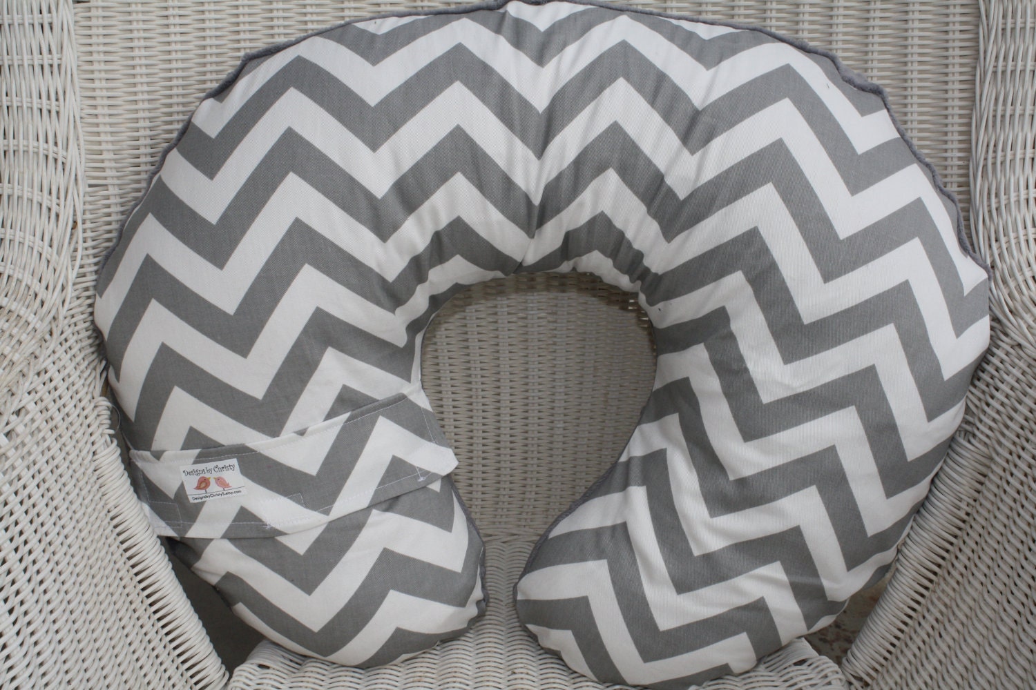 Ready to Ship:Gray Chevron and Minky Boppy Cover