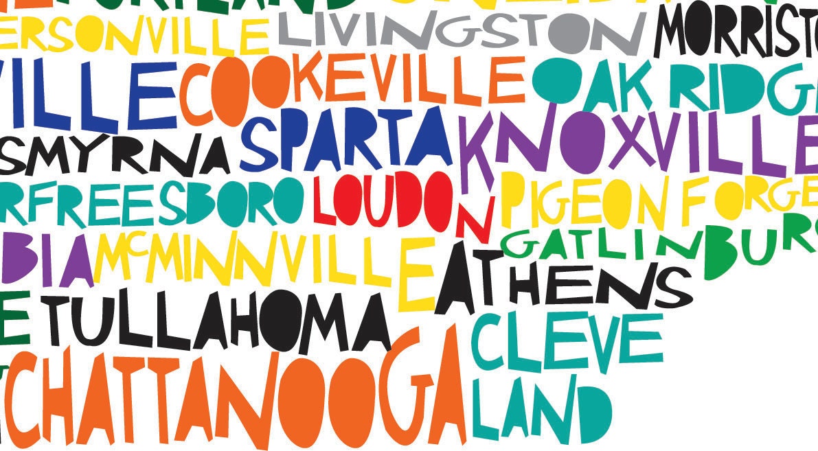 TENNESSEE Digital Illustration Print of Tennessee State with Cities Listed