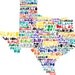 TEXAS Digital Illustration Print of Texas State with Cities Listed