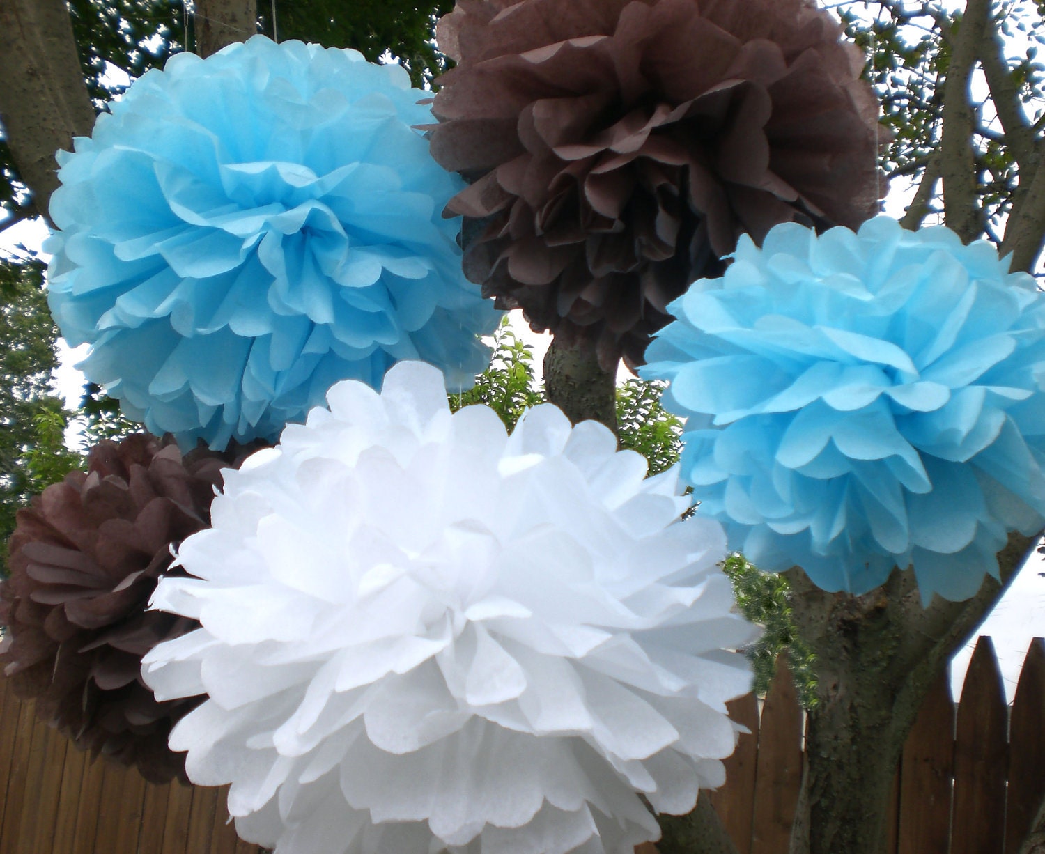 7 Tissue Paper Pom Poms Plus 3 Paper Flowers..BABY BOY Il_170x135