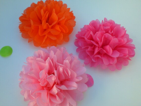 Birthday Party Decoration..12 Medium Tissue Paper Flowers Pink and Orange Il_570xn